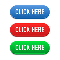 Click here arrow button by clicking icon. Click here vector web button. Click here for UI button concept. Vector illustration