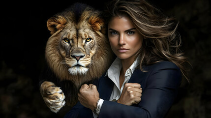 Woman & Lion: Power, Strength, Majesty, Wild, Courage, Fierce, Beauty, Grace, Determination, Confidence,  Nature's Majesty.