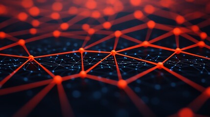 Abstract digital connections illustrated with red nodes and lines on a dark background.