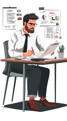 Businessman reviewing documents at his desk in office