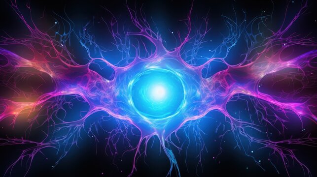 Abstract glowing neuron network digital art