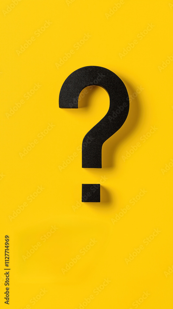 Aufkleber Black question mark on bright yellow background. Simple design. Modern business concept. Image suitable for faq, help, idea, problem, solution, query, assistance concepts. Visualizes need for answers
