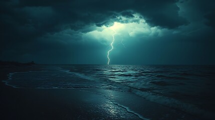 Dramatic Ocean Lightning Storm Seascape