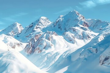 Naklejka premium A snowy mountain range with a clear blue sky above.