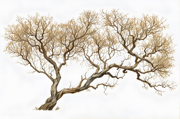 Fototapeta premium A minimalist tree with intricate branches on a white background, symbolizing growth and simplicity. Generative AI
