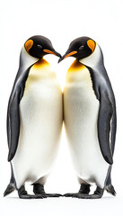 Fototapeta premium Two adorable emperor penguins standing closely, showcasing their unique markings and vibrant colors.