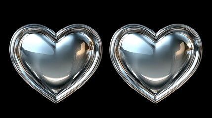 Shiny silver hearts isolated on black background, symbolizing love and affection. Their reflective surfaces create captivating visual effect, perfect for romantic themes