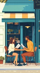 Fototapeta premium Couple Enjoying Coffee Shop Reading Together