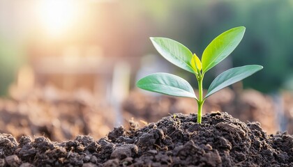 A Close-Up Macro Photo of a Young Green Tree Plant Sprout Emerging from Rich Black Soil, Showcasing Natures Resilience and the Beauty of New Growth in a Vibrant Ecosystem