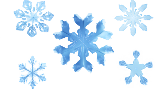 blue snowflakes. Isolated on transparent without shadow. PNG. For festive decor. Postcards, banners, flyers