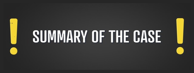 Summary of the case. A blackboard with white text. Illustration with grunge text style.