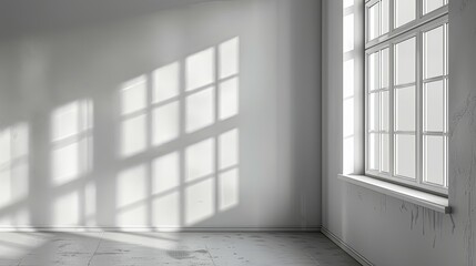 Sunlit Room Corner with Large Window and Shadow Patterns on Wall