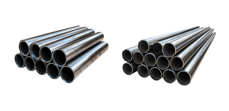 Steel Pipes Stacked on Transparent Background