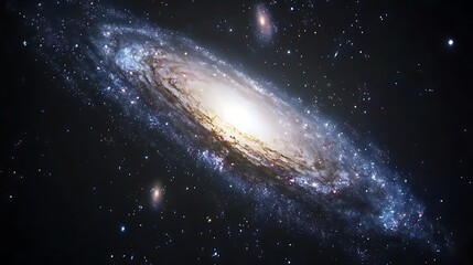 Spiral galaxy in deep space, swirling arms of stars and dust.