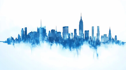 Fototapeta premium Minimalist new york city skyline silhouette in blue and white, featuring iconic landmarks for commercial use. Silhouette. Illustration