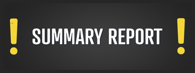 Summary Report. A blackboard with white text. Illustration with grunge text style.
