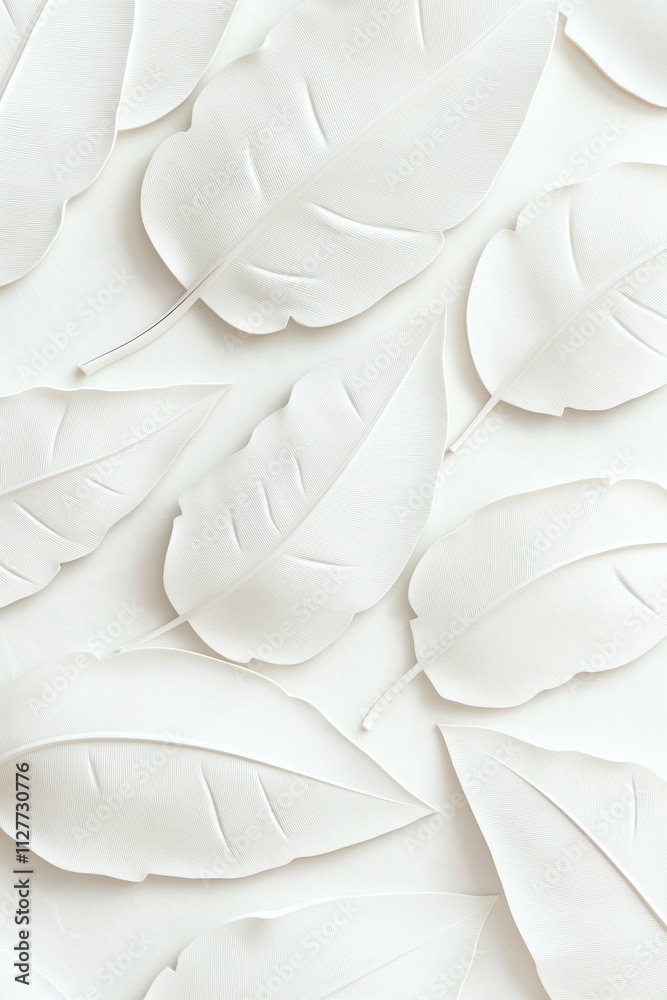 Poster elegant white embossed clay texture pattern featuring banana leaves. intricate design evokes natural