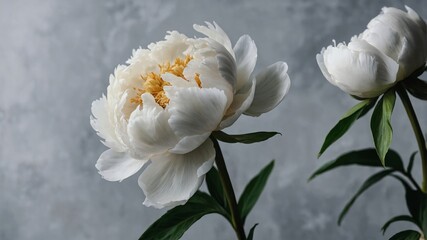 Obraz premium White peony flowers on light gray background