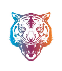 Evil tiger head. Original vector illustration in vintage style. T-shirt design.