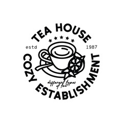 Original vector emblem of a tea cafe. T-shirt design.