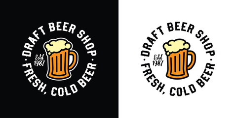 Original vector draft beer emblem in vintage style. T-shirt design.