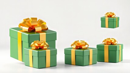 Obraz premium 3D Rendered Gift Boxes - Green with Gold Bow - Realistic Gift Wrapping