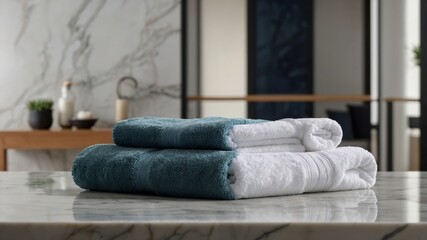Towels arranged on marble table for display