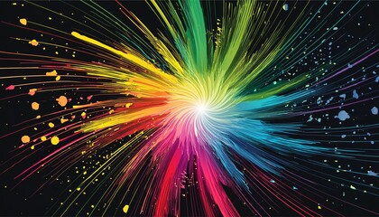 Vibrant Abstract Colorful Neon Ink Explosion on Black Background - A Stunning Visual Display of Dynamic Colors and Patterns Capturing the Essence of Creativity and Artistic Expression in a