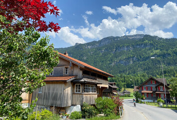 Traditional rural architecture and family livestock farms on the shores of Lake Lungern - Canton of Obwald, Switzerland (Traditionelle Architektur am Ufer des Lungernsees - Schweiz)