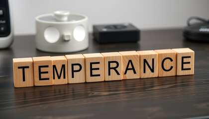 Fototapeta premium Temperance word from wooden blocks on desk isolated with white highlights, png