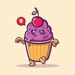 Cute cupcake Zombie Walking Cartoon Vector Icon Illustration Food Holiday Icon Concept Isolated Flat