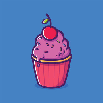 Cute Cup Cake Cartoon Icon Illustration Food Holiday Icon Concept Isolated Premium Flat