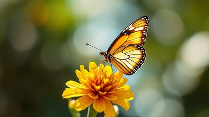 Obraz premium Butterfly on Stem, Beautiful, Colorful, Nature, AI Art, Macro Photography, Floral, Close Up, Nature Photography, Spring, Summer