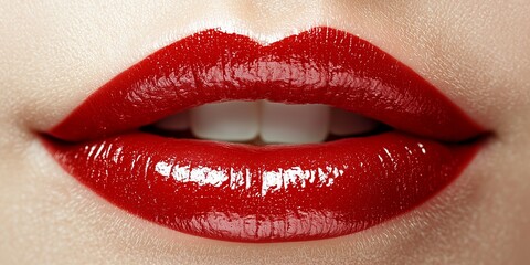 Obraz premium a snow-white smile and lips painted with red lipstick