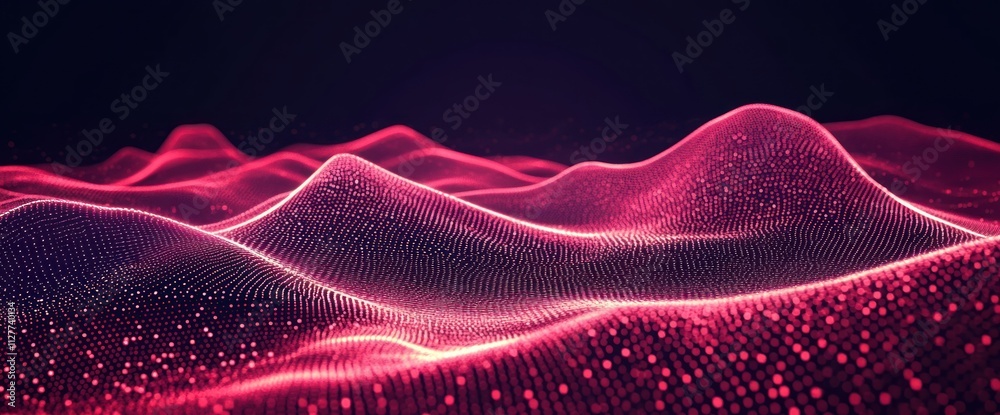 Poster abstract red particle wave landscape.
