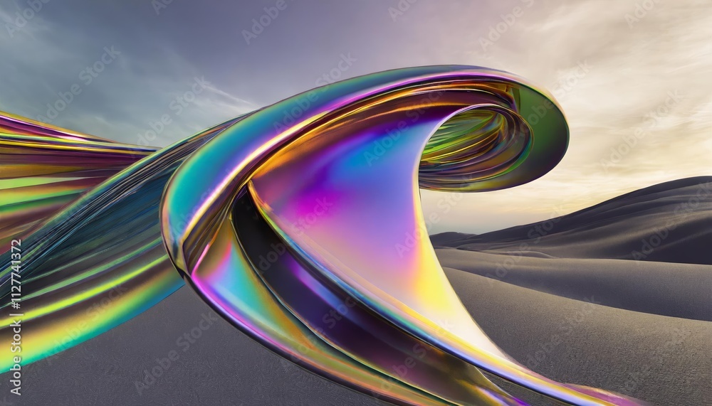 Poster stunning abstract iridescent shape render : a mesmerizing display of colorful light reflections and 