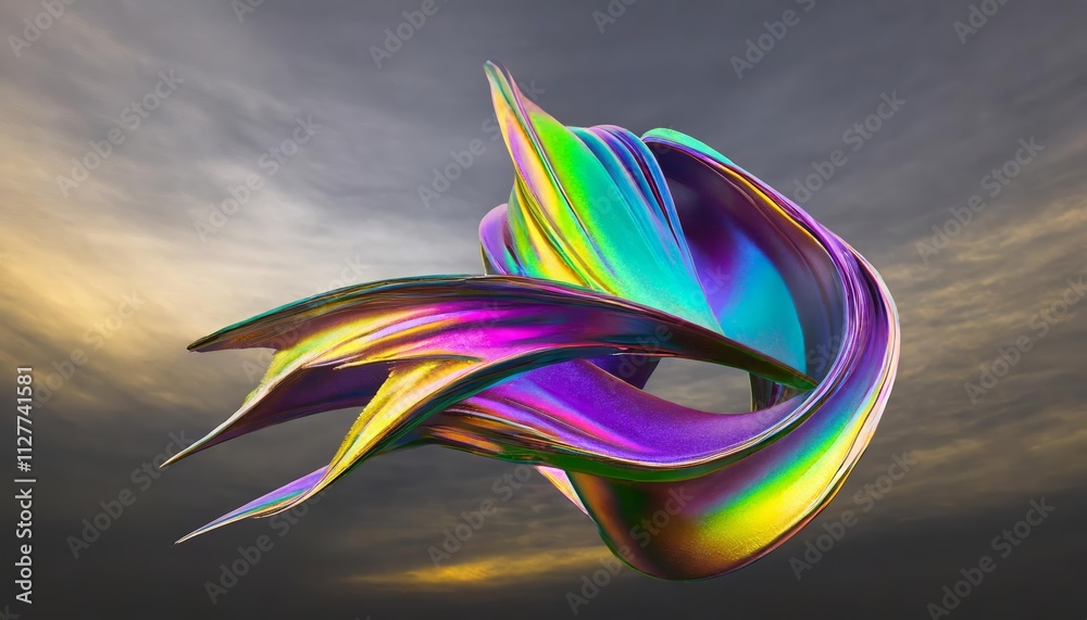 Poster abstract iridescent shape: a stunning visual exploration of colorful patterns and fluid forms in a c