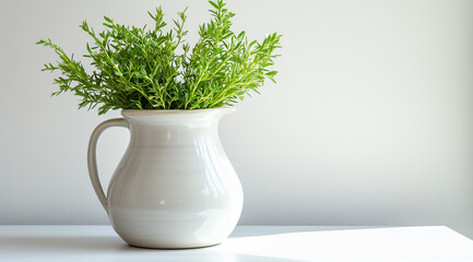 Fototapeta premium Clear Ceramic Pitcher with Fresh Herbs: Refreshing Kitchen Aesthetics