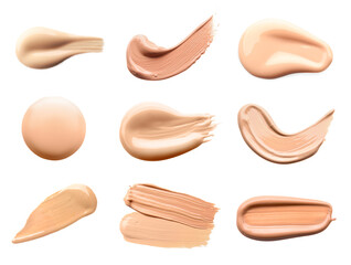 Samples of foundation for makeup on white background