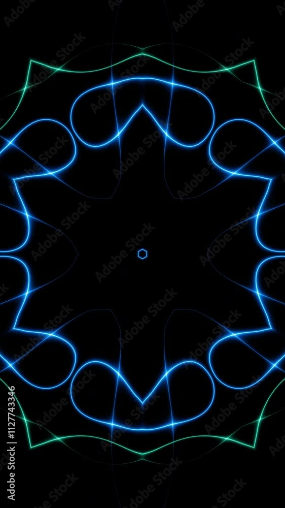 Poster 3D Geometric abstract tunnel seamless loop, energizing the third eye and chakras in a futuristic audiovisual seamless vertical loop.