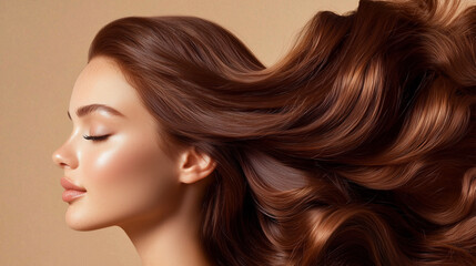 Obraz premium Beautiful woman with shiny and smooth brown-colored hair