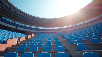 Obraz premium Football Stadium Cement Stairs Blue Seats AI Photo Realistic