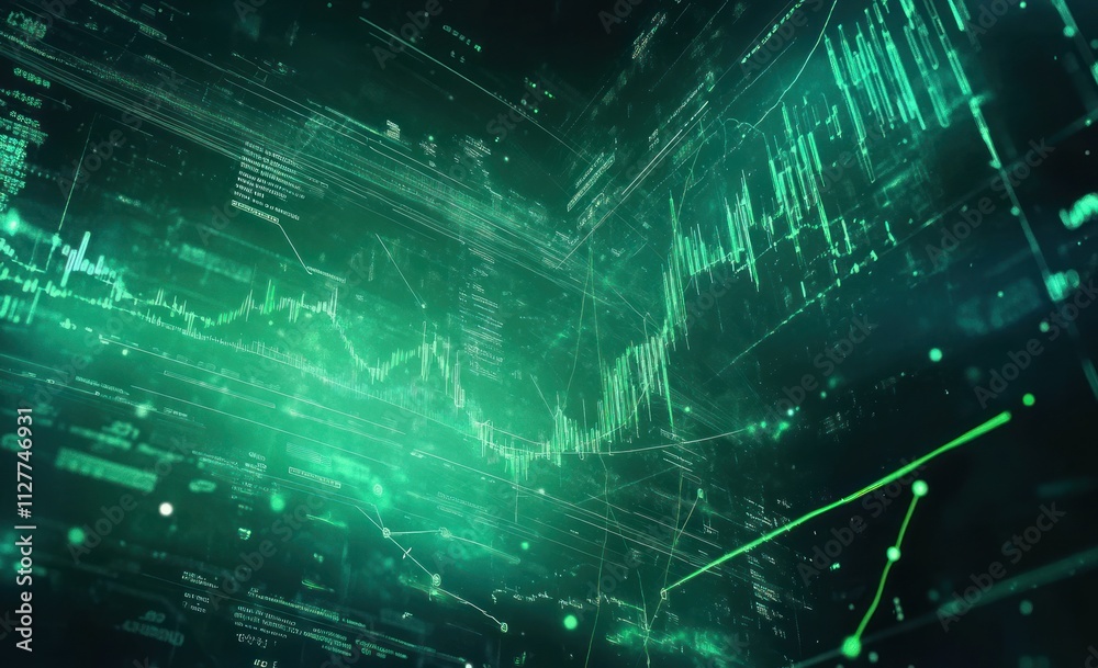 Aufkleber Abstract green digital data streams and charts.