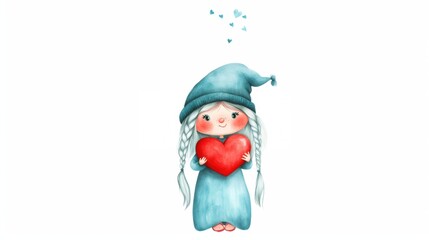 Cute girl gnome with red heart for holiday decoration
