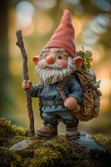 Obraz premium Cute gnome hiking in wild for holiday decoration