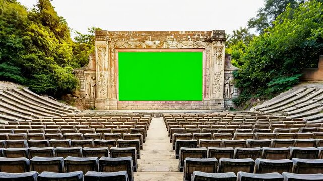 Empty outdoor theater showing green screen
