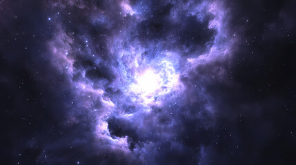 Obraz premium A nebular galaxy in rich shades of deep purple, indigo, and turquoise, with bright stars and glowing clouds forming a mesmerizing universe wallpaper. Nebulous. Illustration