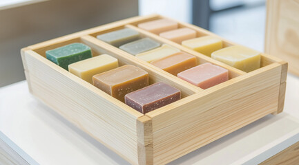 See-Through Wooden Crate Containing Handmade Soaps: Eco-Friendly Beauty