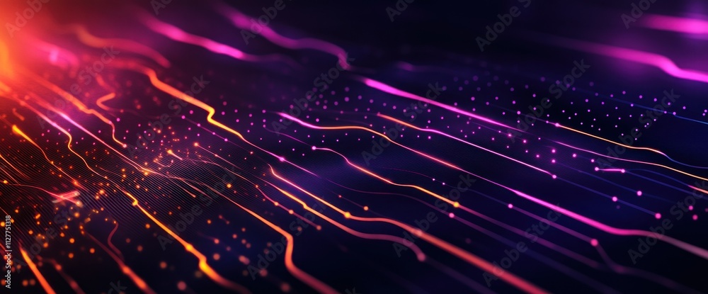 Aufkleber Abstract digital data stream, glowing lines and particles.