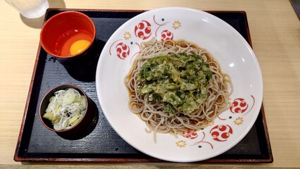 春菊天の冷やし蕎麦